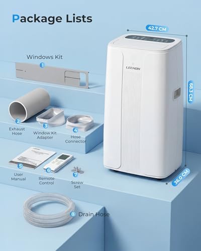 Portable Air Conditioner 14000 BTU, 4-in-1 Cooling, Dehumidifier, Fan & Sleep Mode, 24-Hour Timer, Auto-Swing, Remote Control, Exhaust Hose