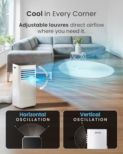 Portable Air Conditioner 7000 BTU, 4-in-1 Cooling, Fan, Dehumidifier & Sleep Mode, Remote Control, 24-Hour Timer, Dual Window Venting Kit Included