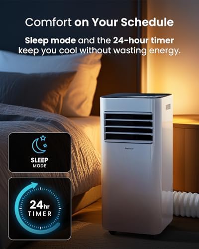Portable Air Conditioner 7000 BTU, 4-in-1 Cooling, Fan, Dehumidifier & Sleep Mode, Remote Control, 24-Hour Timer, Dual Window Venting Kit Included