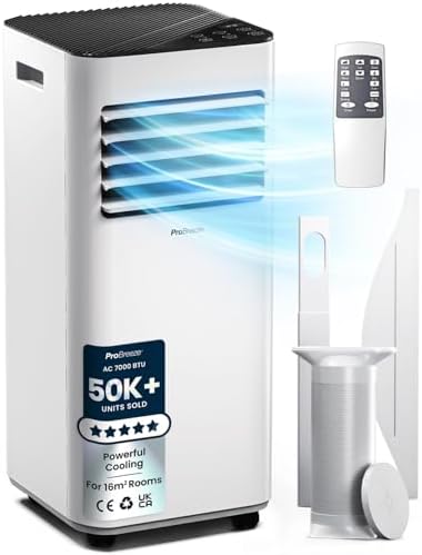 Portable Air Conditioner 7000 BTU, 4-in-1 Cooling, Fan, Dehumidifier & Sleep Mode, Remote Control, 24-Hour Timer, Dual Window Venting Kit Included
