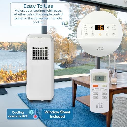 Portable Air Conditioner 9000 BTU, 3-in-1 Cooling, Dehumidifier & Fan, 3 Fan Speeds, Digital Display, Remote Control, Window Kit, Energy Class A