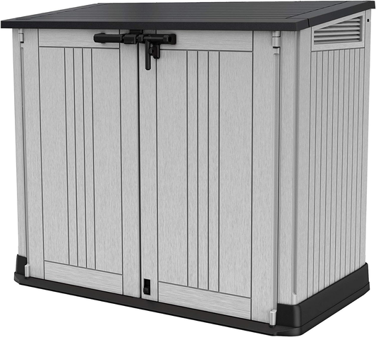 Store-It-Out Pro Outdoor Garden Storage Shed – Beige with Brown Lid, 1200L Capacity